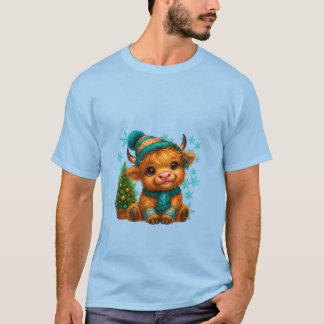 Cute Winter Highland Cow Christmas Art – Cozy Baby T-Shirt