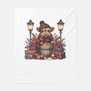 Cute Winter Highland Cow Red Plaid Lantern Christm Fleece Blanket