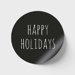 Cute Winter Holiday | Black Minimalist Christmas Classic Round Sticker<br><div class="desc">Add a stylish, modern touch to your holiday gifts with this classic round sticker featuring the phrase “Happy Holidays” in a playful handwritten font. The minimalist black colour makes it perfect for winter packaging, envelope seals, party favours, or festive mail. Whether you’re going for a cosy, modern, or Scandinavian Christmas...</div>