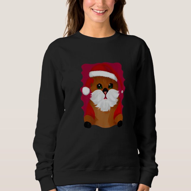 Cute Winter Holiday Christmas Cat in a Santa Hat G Sweatshirt (Front)