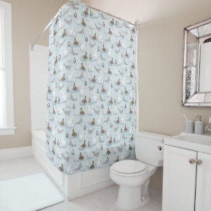 Cute Winter Holiday Polar Bear Christmas Shower Curtain