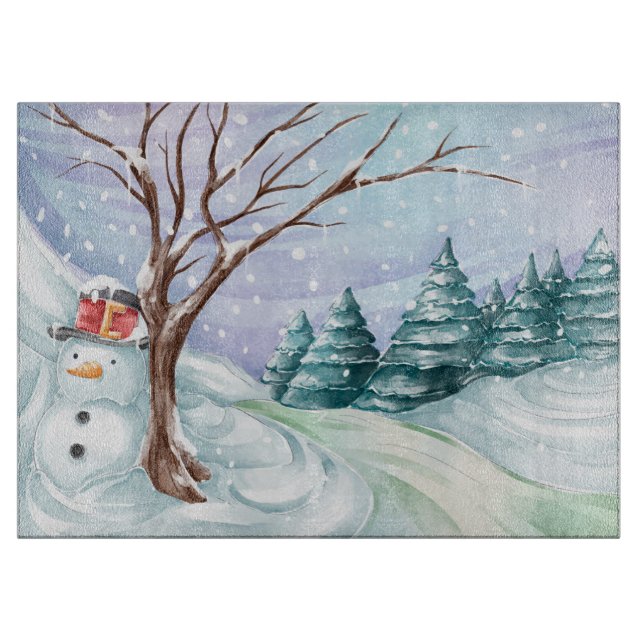 Cute Winter Holiday Snowman | Christmas Cutting Board (Front)