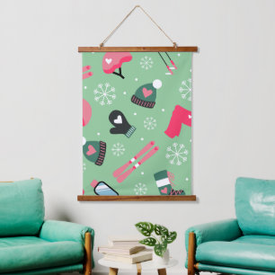 Cute Winter Holiday Sports Pattern  Hanging Tapestry