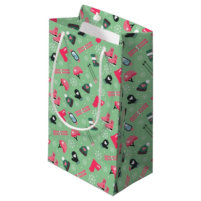 Cute Winter Holiday Sports Pattern  Small Gift Bag (Front Angled)