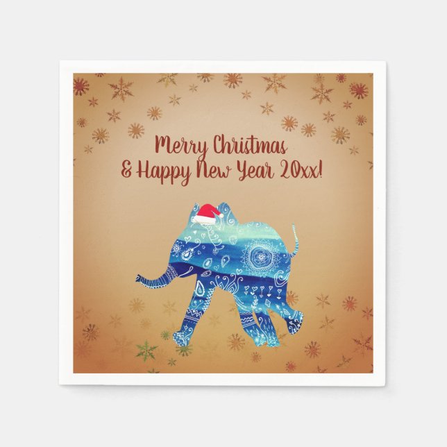 Cute Winter Holidays, Elephant Drawing  Napkins (Front)