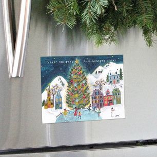 Cute Winter House Village Christmas Magnetic Card