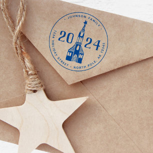 Cute Winter House Village Church Christmas Self-inking Stamp