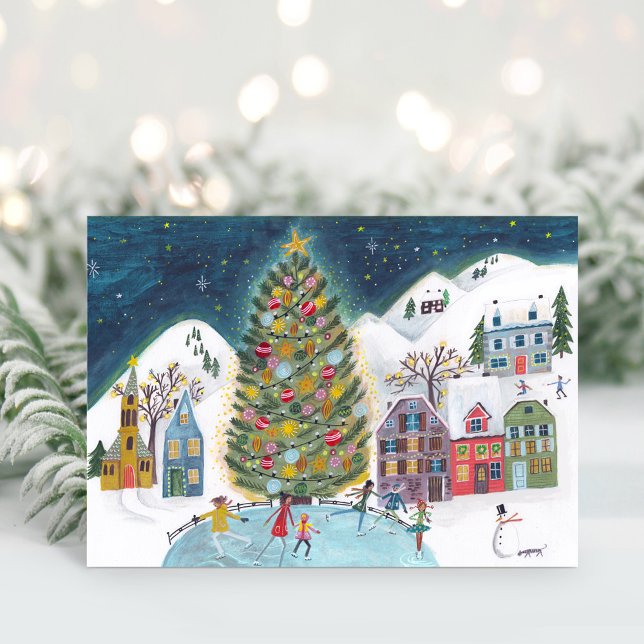 Cute Winter House Village Scene Christmas Holiday Postcard (Cute Winter House Village Scene Christmas)