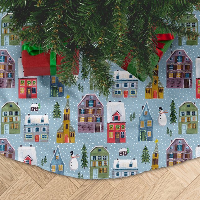 Cute Winter House Village Scene Christmas Pattern Brushed Polyester Tree Skirt (Cute Winter House Village Scene Christmas Pattern Brushed Polyester Tree Skirt)
