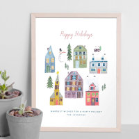 Cute Winter House Village Scene Christmas