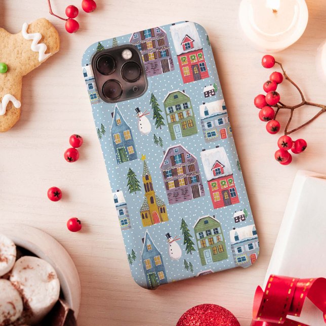 Cute winter Houses red & blue landscape snow  Case-Mate iPhone Case (Creator Uploaded)