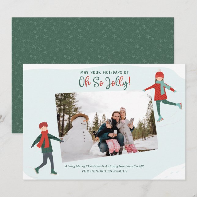 Cute Winter Ice Skaters Photo Holiday Card (Front/Back)