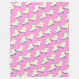 Cute Winter Ice Skates Pattern in Playful Pink  Fleece Blanket