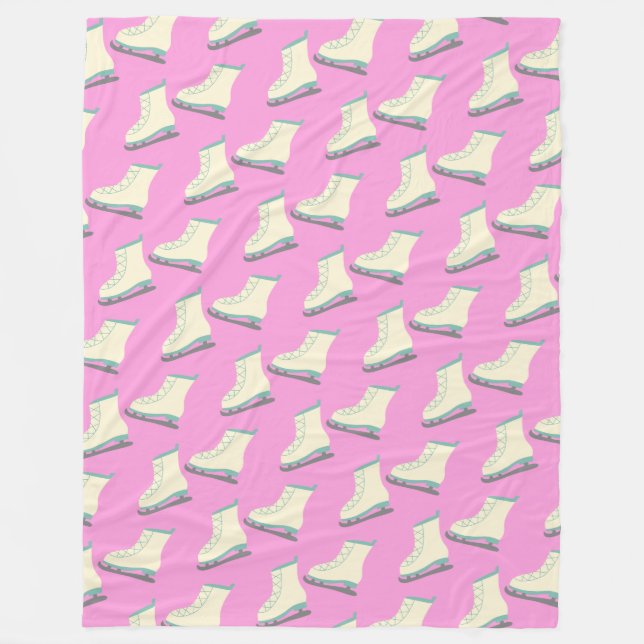 Cute Winter Ice Skates Pattern in Playful Pink  Fleece Blanket (Front)