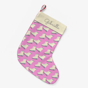 Cute Winter Ice Skates Pattern Pink Personalised Small Christmas Stocking