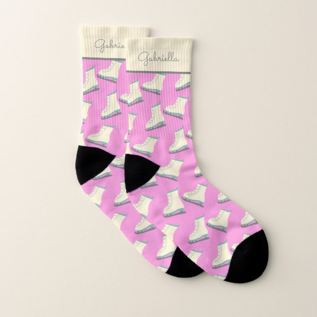 Cute Winter Ice Skates Pattern Pink Personalised  Socks (Pair)