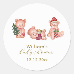 Cute Winter It's Cold Outside Bear Baby Shower Classic Round Sticker