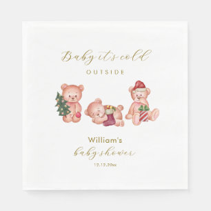 Cute Winter It's Cold Outside Bear Baby Shower  Napkin