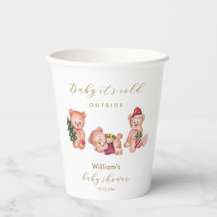 Cute Winter It's Cold Outside Bear Baby Shower Paper Cups