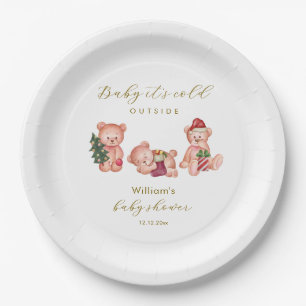 Cute Winter It's Cold Outside Bear Baby Shower  Paper Plate