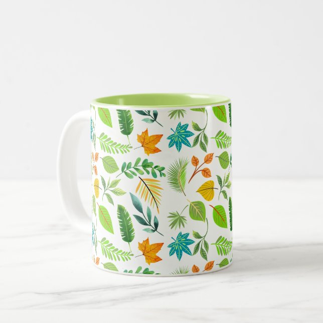Cute Winter Leaves | Fall Autumn Planter Ceramic Two-Tone Coffee Mug (Front Left)