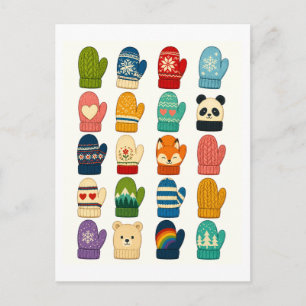 Cute Winter Mitten Collage Postcard