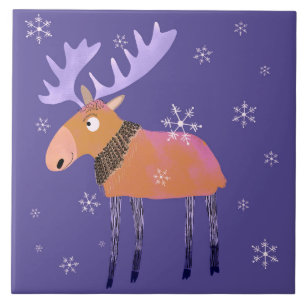 Cute Winter Moose Ceramic Kitchen Tile