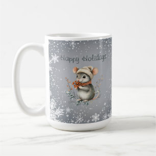 Cute Winter Mouse with Berries Coffee Mug