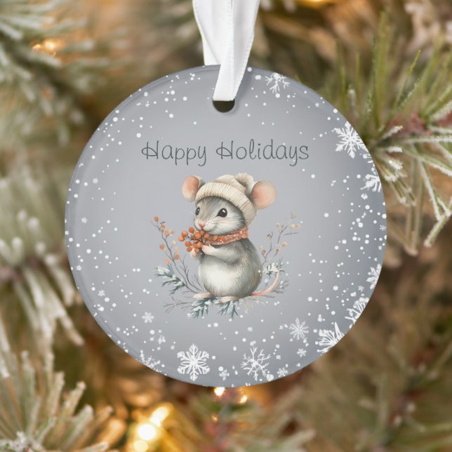 Cute Winter Mouse with Berries Ornament (Tree)