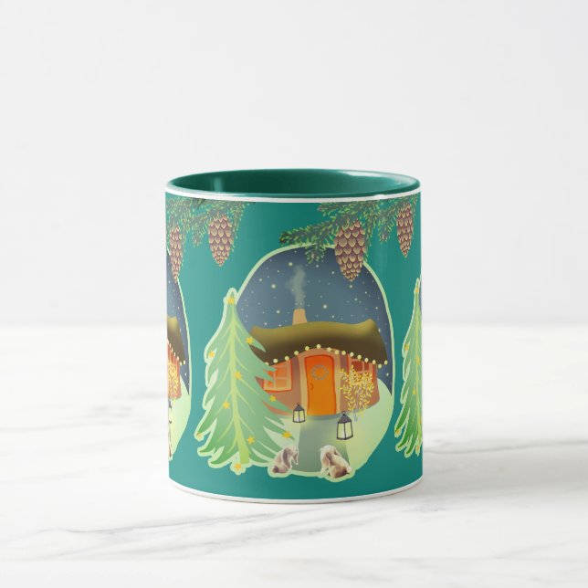 Cute Winter Night Cottage Scene Mug (Center)