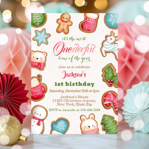 Cute Winter Onederful Holiday 1st Birthday party Invitation