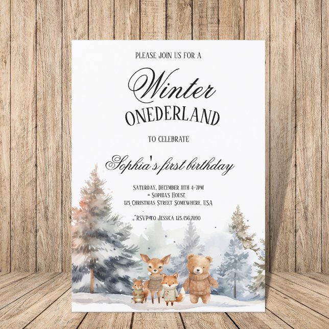 Cute Winter Onederland Birthday Pine Woodland Invitation (Creator Uploaded)