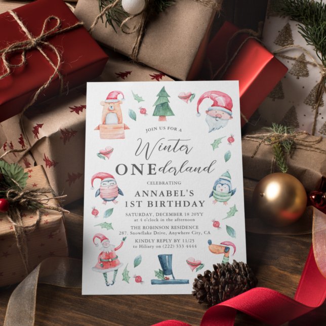 Cute Winter ONEderland Christmas 1st Birthday Invitation (Creator Uploaded)