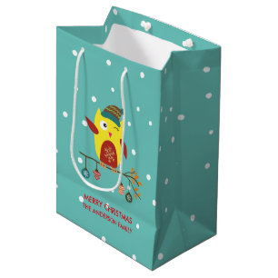 Cute Winter Owl Christmas Illustration Medium Gift Bag