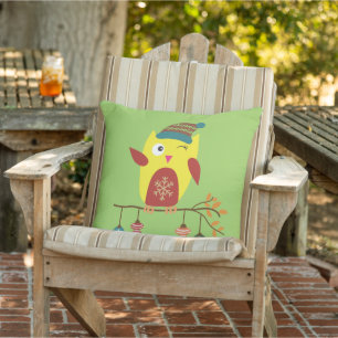 Cute Winter Owl Christmas Illustration Outdoor Cushion
