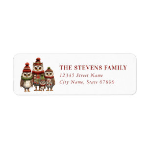 Cute Winter Owl Family Return Address Labels