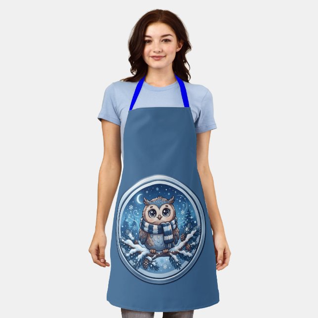 Cute Winter Owl Ornament Apron (Worn)