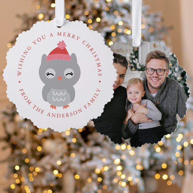 Cute Winter Owl Photo Holiday Tree Decoration Card (Creator Uploaded)