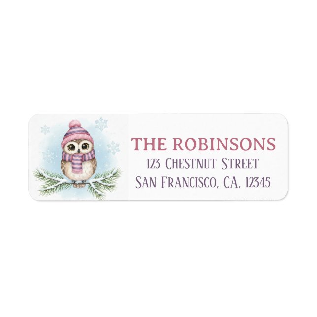 Cute Winter Owl Snow Return Address Label (Front)