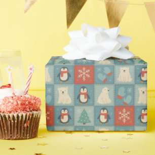 Cute Winter Patchwork Pattern Wrapping Paper Roll
