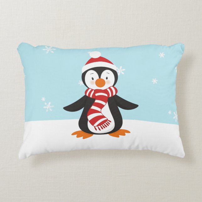 Cute Winter Penguin Accent Pillow (Front)
