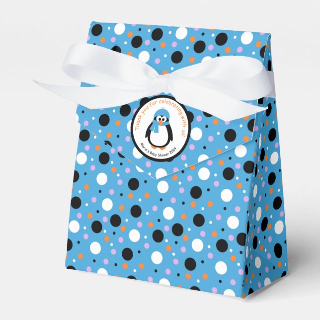 Cute Winter Penguin Baby Shower Favour Box (Front Side)