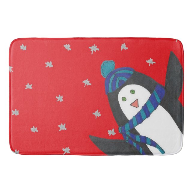 Cute Winter Penguin Bath Mat (Front)