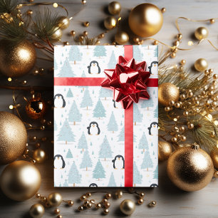 Cute Winter Penguin Blue Wrapping Paper