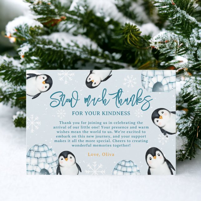 Cute winter penguin igloos snow baby shower thank you card (Cute winter penguin igloos snow baby shower thank you card)