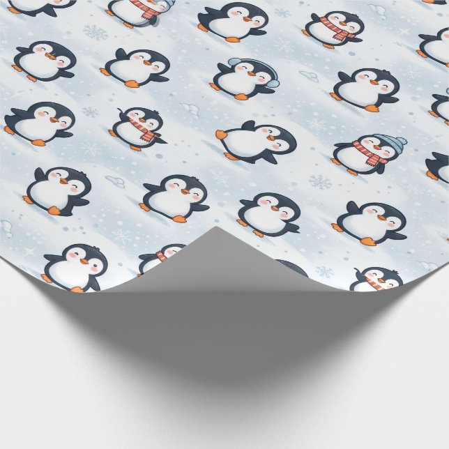 Cute Winter Penguin Pattern Design Wrapping Paper (Corner)