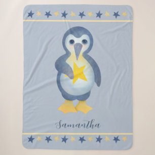 Cute Winter Penguin Personalised Name Sherpa Blanket