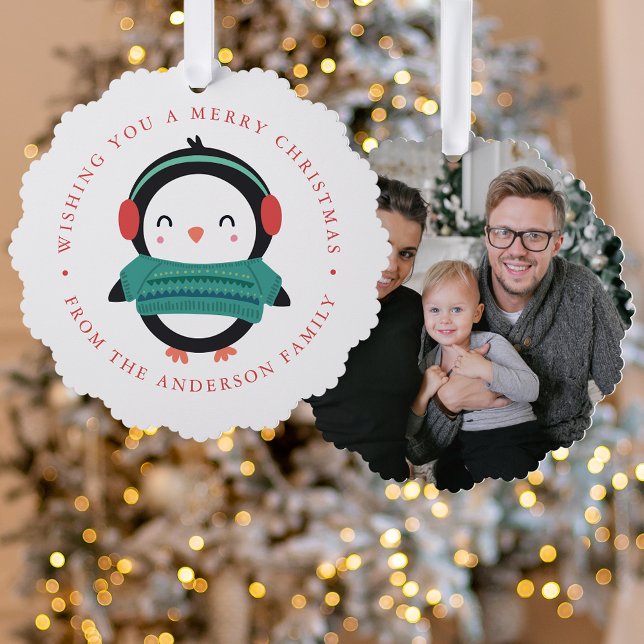 Cute Winter Penguin Photo Holiday Tree Decoration Card (Creator Uploaded)