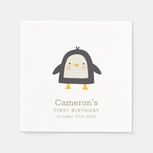 Cute Winter Penguin Simple 1st Birthday Napkin