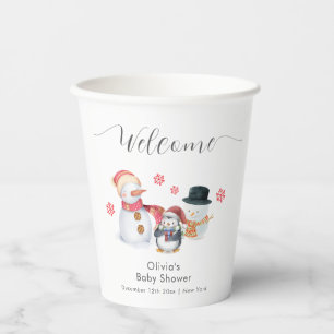 Cute Winter Penguin Snowman Baby Shower Welcome Paper Cups